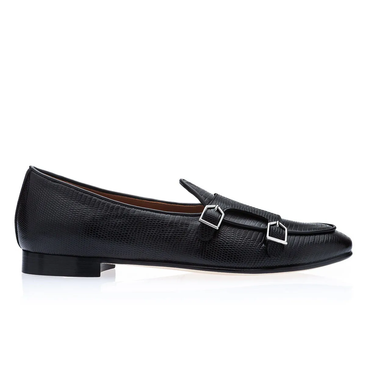 SUPERGLAMOUROUS Tangerine 7 Men's Shoes Exotic Tejus Lizard Double Monk-Straps Belgian Loafers (SPGM1331)