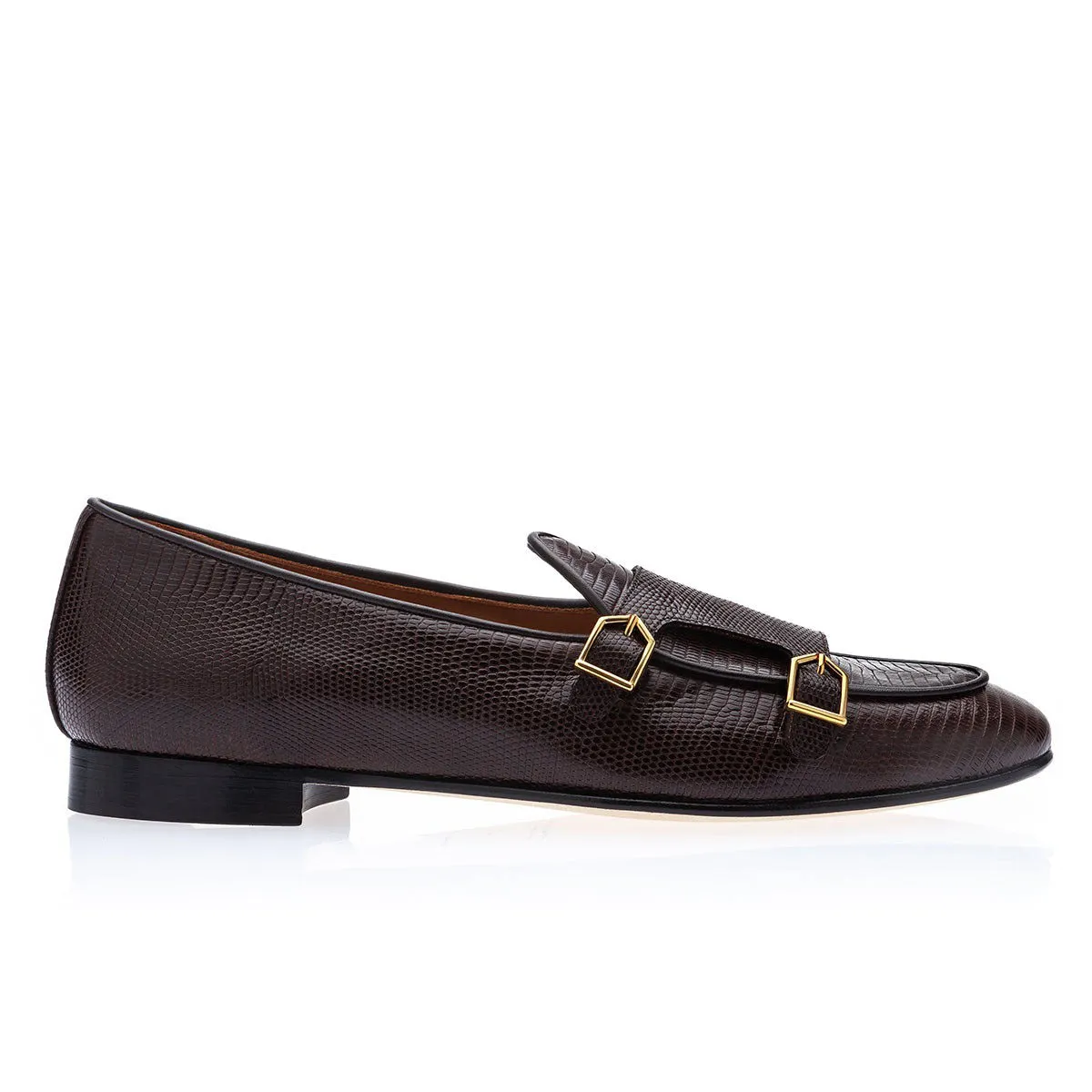 SUPERGLAMOUROUS Tangerine 7 Men's Shoes Exotic Tejus Lizard Double Monk-Straps Belgian Loafers (SPGM1331)