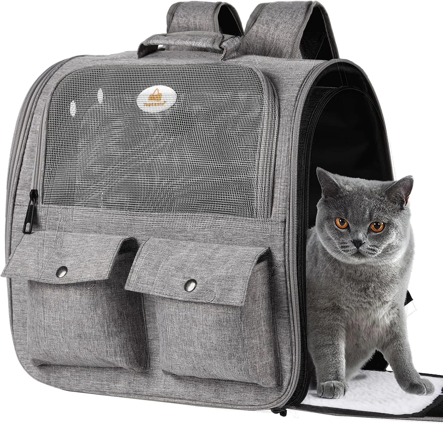Top tasta Cat Backpack Carrier,Carrying Bag Airline Approved,Ventilated Window Mesh Design,Collapsible & Breathable Shoulder Backpack for Small Cats and Dogs Under 15 Lbs (Grey)