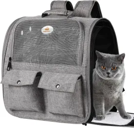 Top tasta Cat Backpack Carrier,Carrying Bag Airline Approved,Ventilated Window Mesh Design,Collapsible & Breathable Shoulder Backpack for Small Cats and Dogs Under 15 Lbs (Grey)