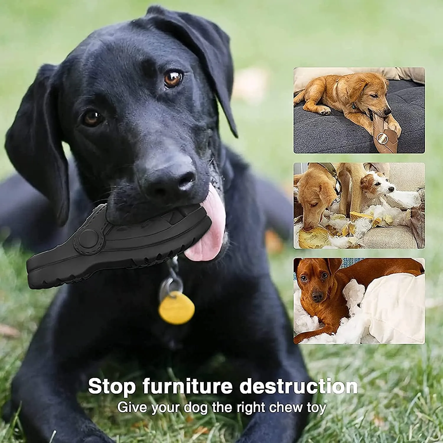 Tough Tuffy Toys for Aggressive Chewers - Indestructible Dog Toys, Natural Rubber Chew Toys with Beef Flavor for Small, Medium & Large Squeaky Dogs (Black)