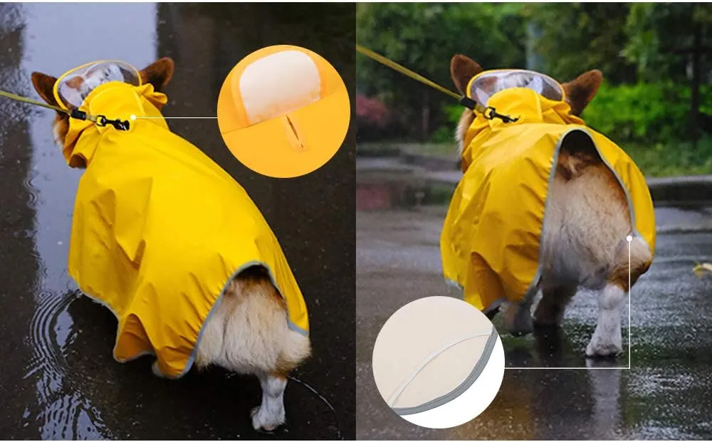 Waterproof Dog Rain Jacket with Hood - Reflective Strip, Adjustable Belly Strap, Lightweight Poncho with Storage Bag (Small, Yellow)
