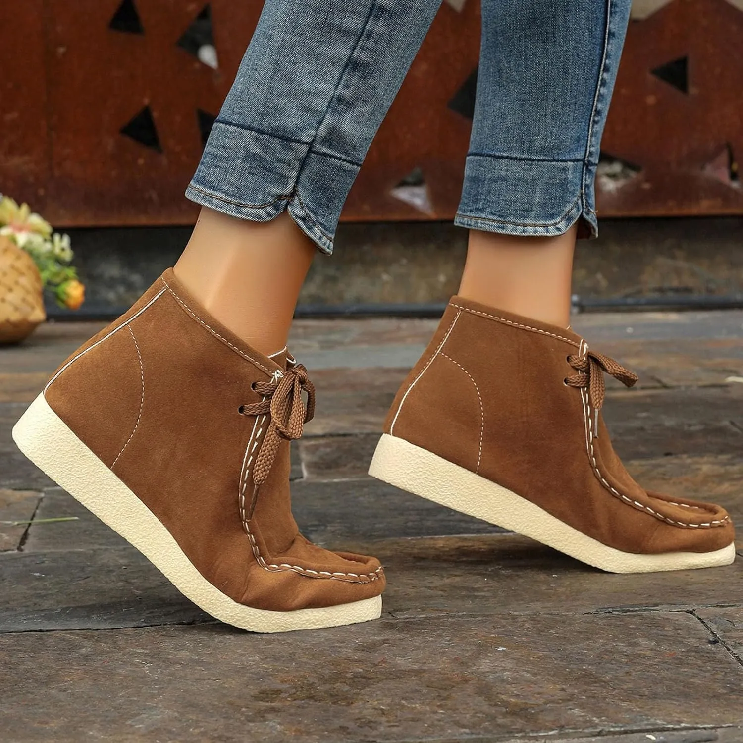 Women's Ankle Boots Retro Low Heel Short Ankle Booties Round Toe Slip On Walking Shoes Lace Up Fashion Sneakerss