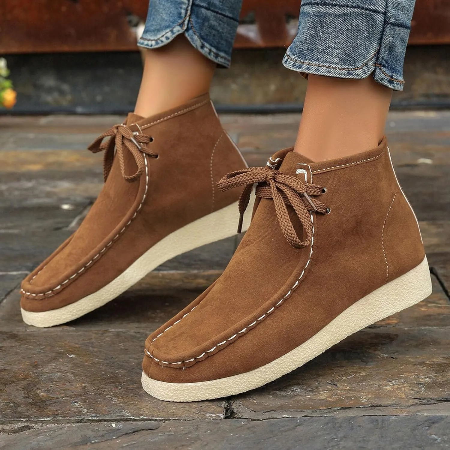 Women's Ankle Boots Retro Low Heel Short Ankle Booties Round Toe Slip On Walking Shoes Lace Up Fashion Sneakerss