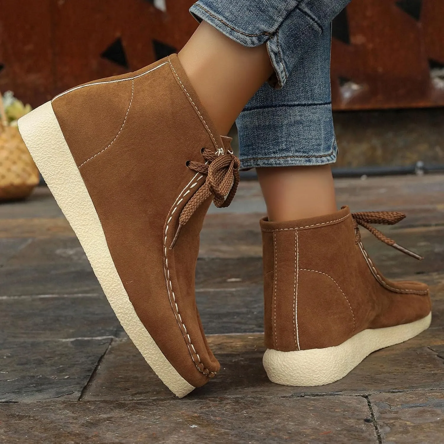 Women's Ankle Boots Retro Low Heel Short Ankle Booties Round Toe Slip On Walking Shoes Lace Up Fashion Sneakerss