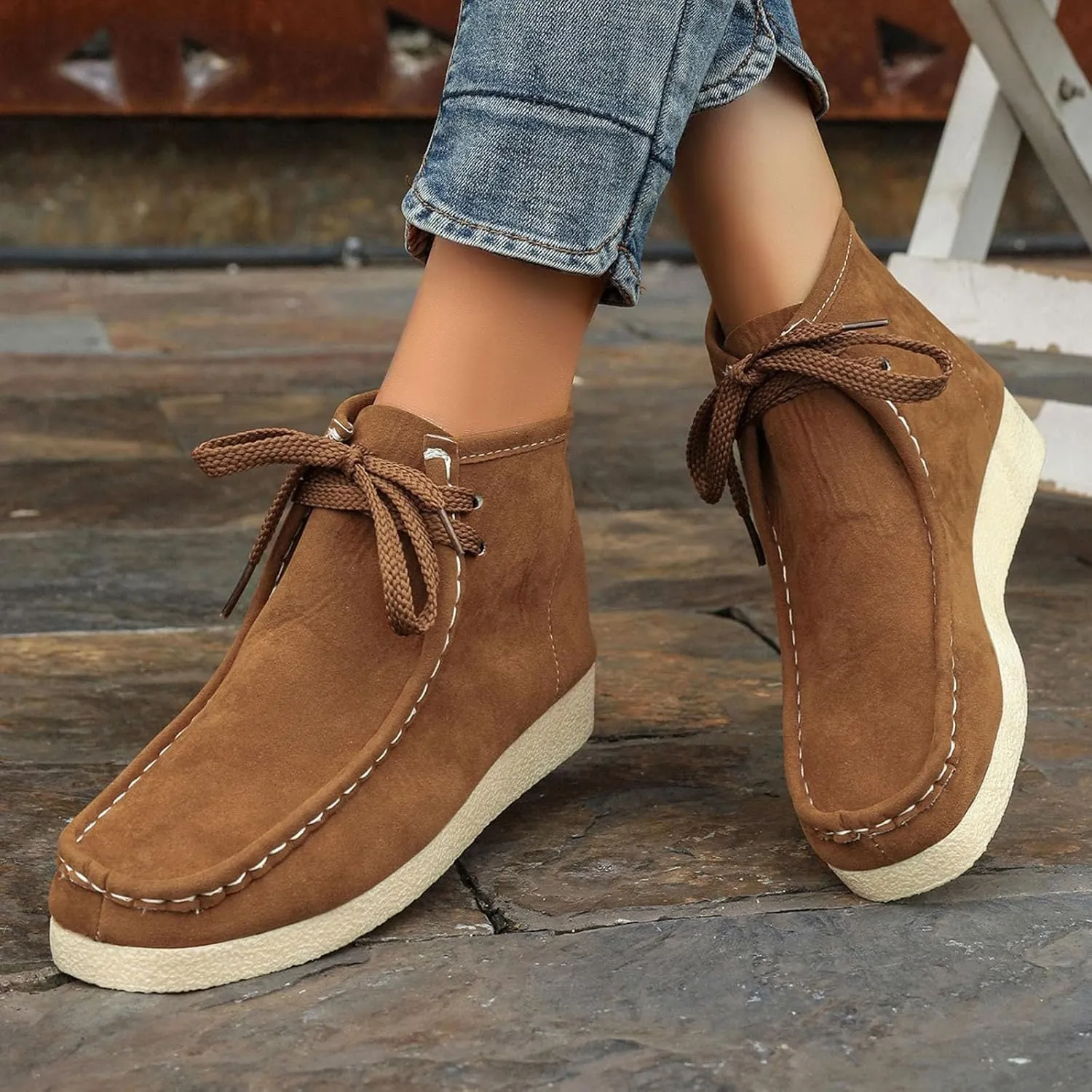 Women's Ankle Boots Retro Low Heel Short Ankle Booties Round Toe Slip On Walking Shoes Lace Up Fashion Sneakerss