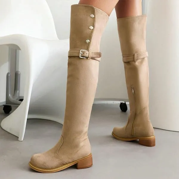 Women's Casual Suede Buckle Studded Over-the-Knee Boots 04023737S