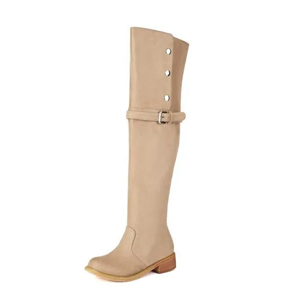 Women's Casual Suede Buckle Studded Over-the-Knee Boots 04023737S