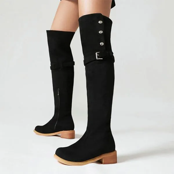 Women's Casual Suede Buckle Studded Over-the-Knee Boots 04023737S
