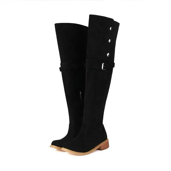 Women's Casual Suede Buckle Studded Over-the-Knee Boots 04023737S