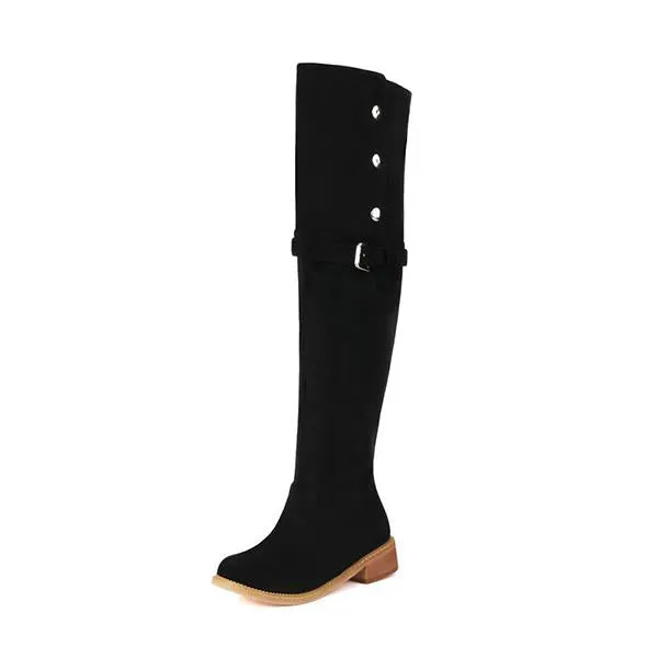 Women's Casual Suede Buckle Studded Over-the-Knee Boots 04023737S