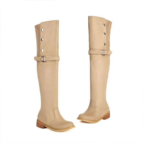 Women's Casual Suede Buckle Studded Over-the-Knee Boots 04023737S