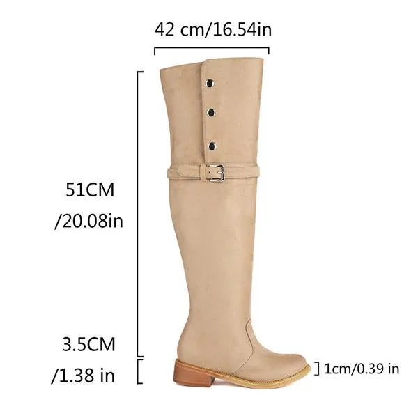 Women's Casual Suede Buckle Studded Over-the-Knee Boots 04023737S