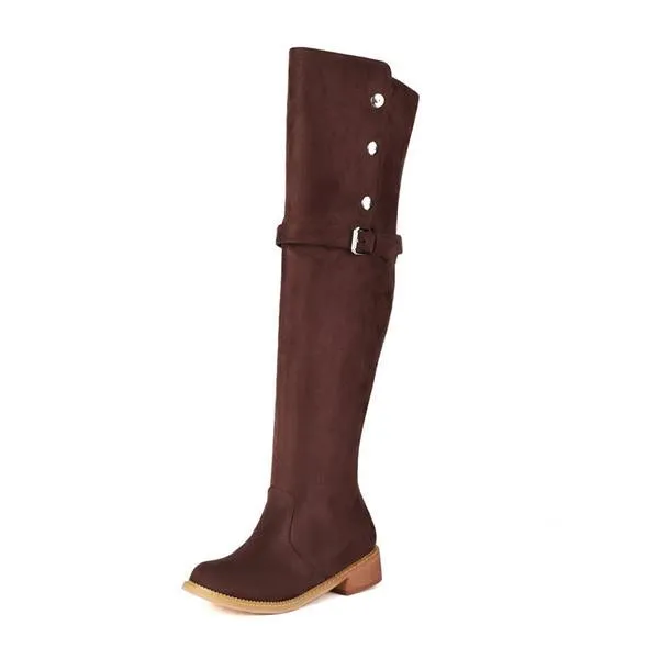 Women's Casual Suede Buckle Studded Over-the-Knee Boots 04023737S