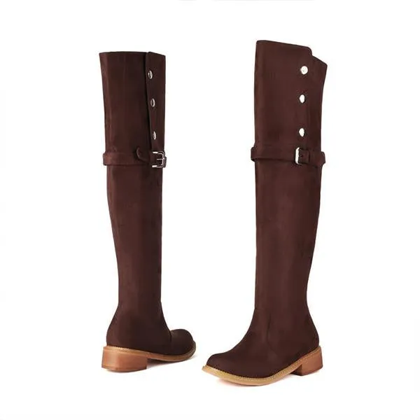 Women's Casual Suede Buckle Studded Over-the-Knee Boots 04023737S