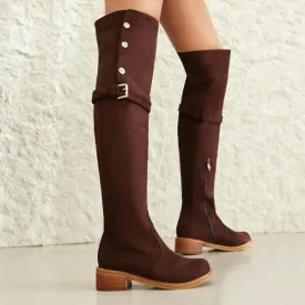 Women's Casual Suede Buckle Studded Over-the-Knee Boots 04023737S