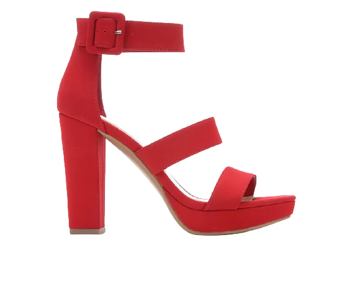 Women's Chunky Heel Ankle Buckle Strap Heeled Sandal Shoes-Triple By Delicious