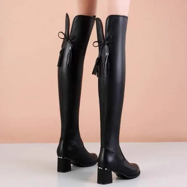 Women's Stylish Chunky Heel Stretch Over-the-Knee Boots 13766549C