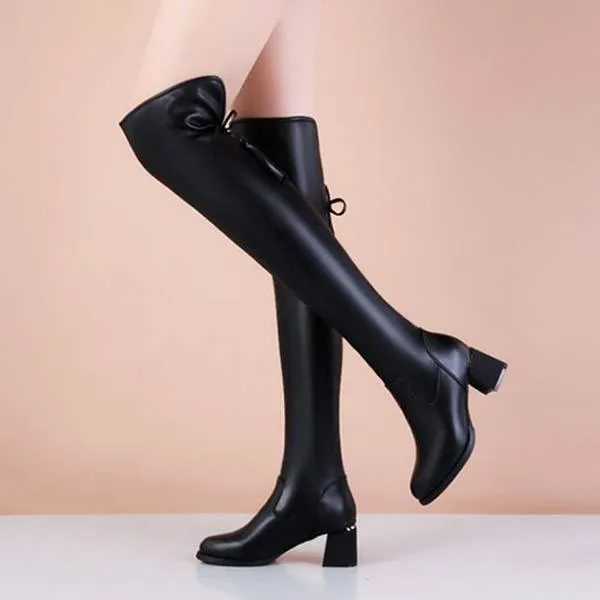 Women's Stylish Chunky Heel Stretch Over-the-Knee Boots 13766549C