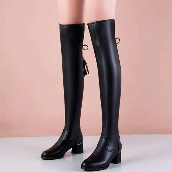 Women's Stylish Chunky Heel Stretch Over-the-Knee Boots 13766549C