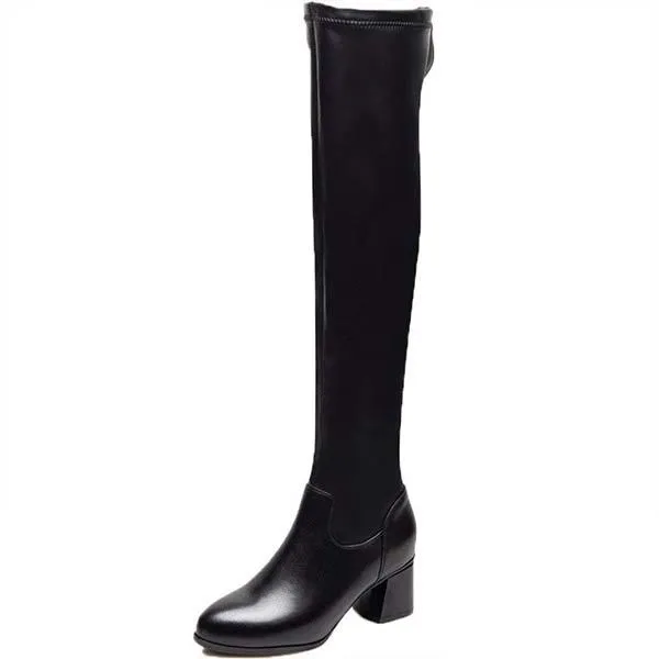 Women's Stylish Chunky Heel Stretch Over-the-Knee Boots 13766549C